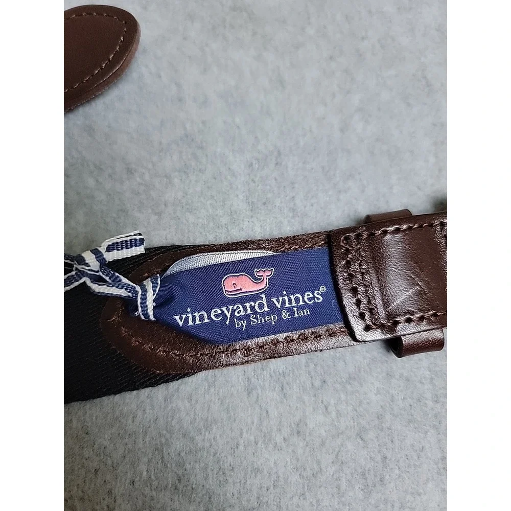 Vineyard Vines Belt Mens 30 Tartan Plaid Blue Green Leather Preppy Dad Whale NEW